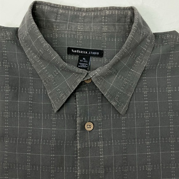 Van Heusen Other - Van Heusen Mens Gray Patterned 100% Cotton Short Sleeve Button Down Shirt‎ Sz XL